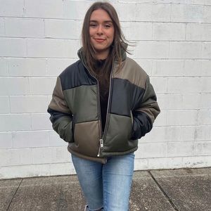 Faux leather puffer